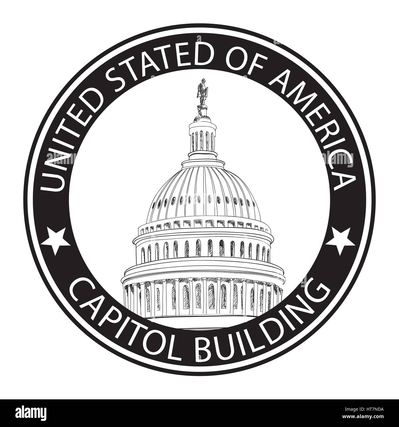 Washington Dc Capitol Landschaft, usa. Bleistift Zeichnung. Capitol Building Hand gezeichnet Vector Illustration. United States Capitol grunge Stempel (Capi Stock Vektor