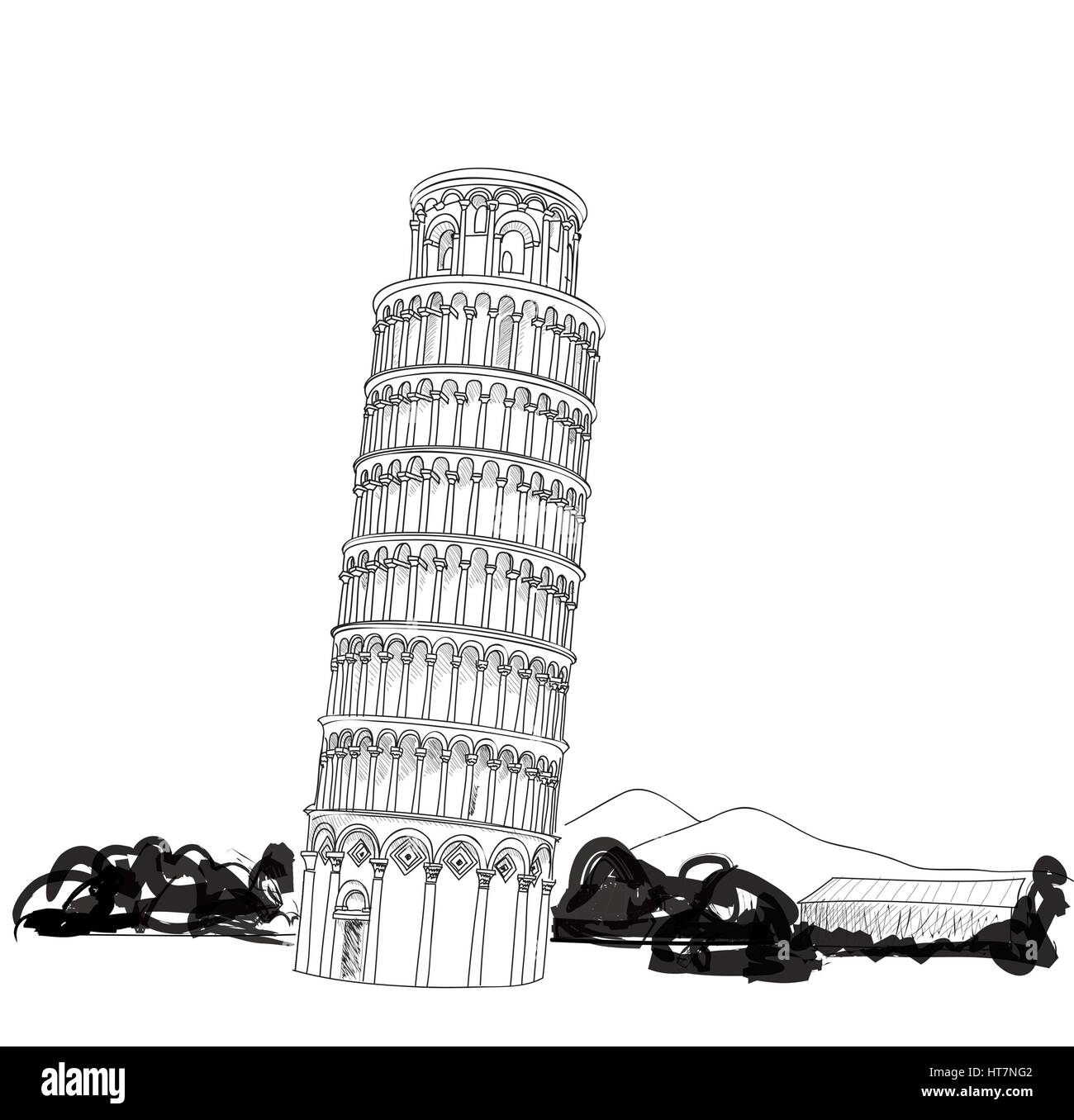 Turm von Pisa Hand gezeichnet Vector Illustration. Schiefe Turm von Pisa, Weltkulturerbe in Pisa, Toskana, Italien Stock Vektor