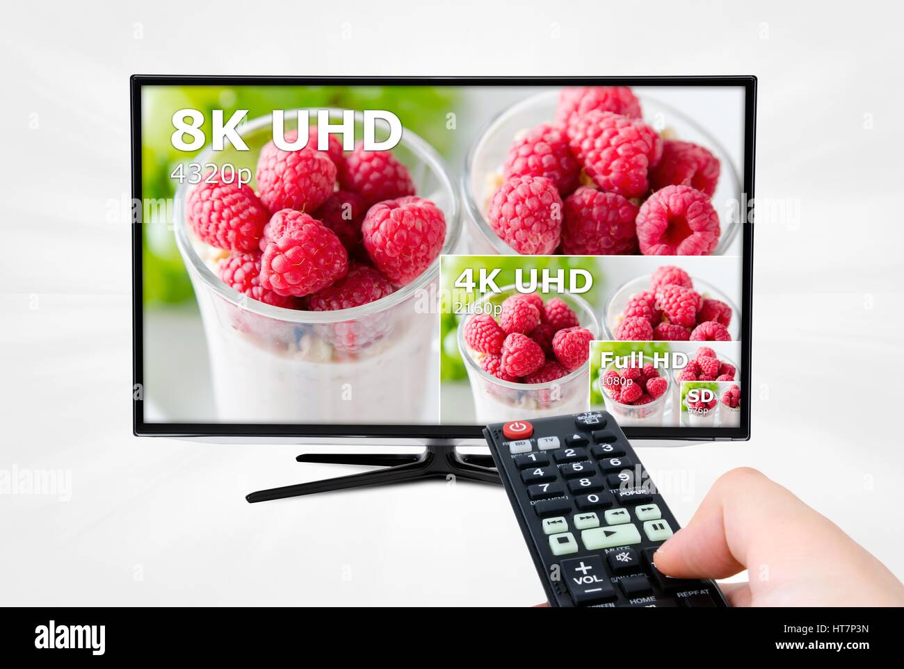 Ultra HD TV Fernsehtechnik Auflösung 4320 8P K Stockfoto