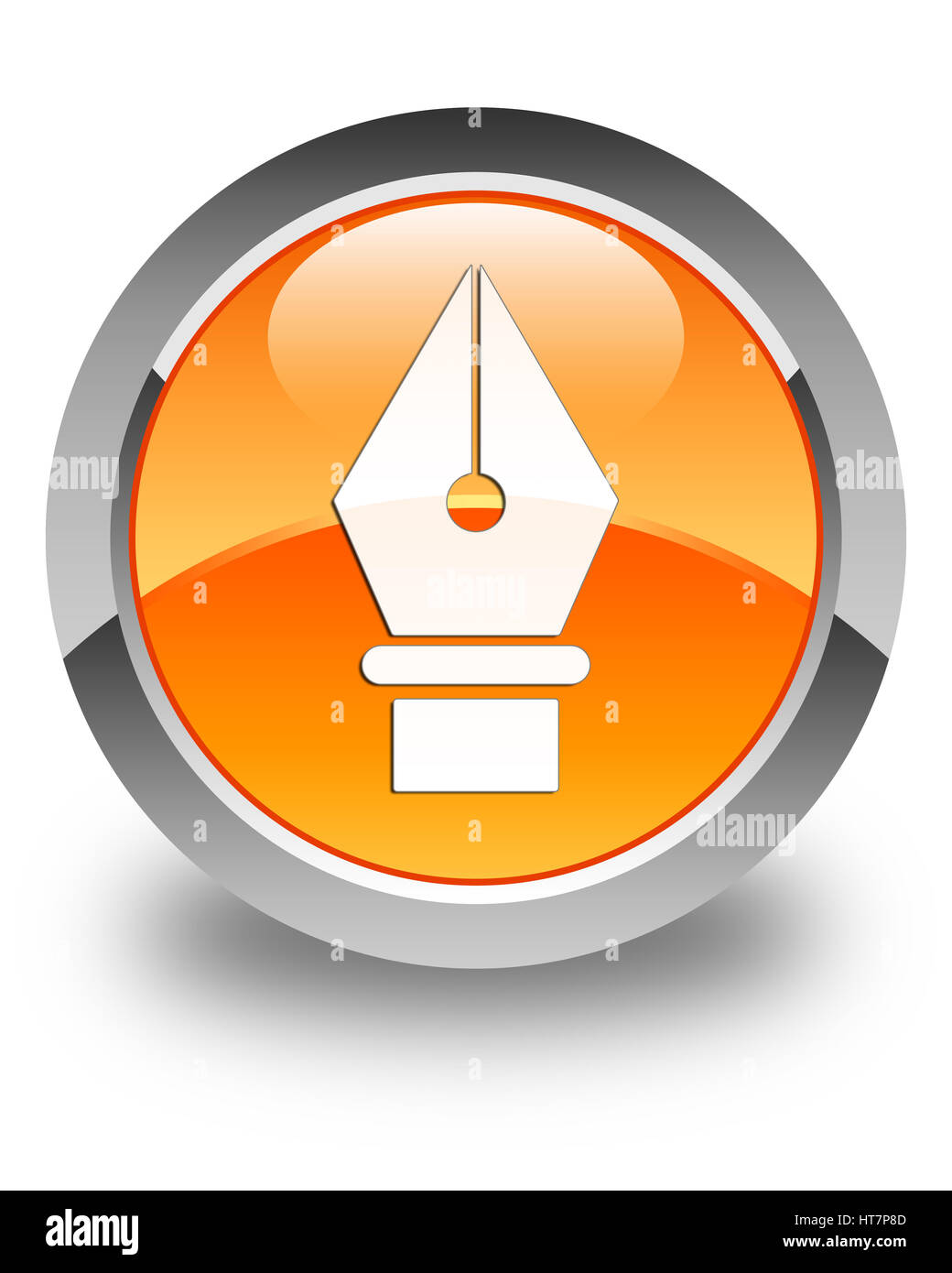 Stift-Symbol auf glänzend Orange Runde Taste abstrakte Abbildung isoliert Stockfoto