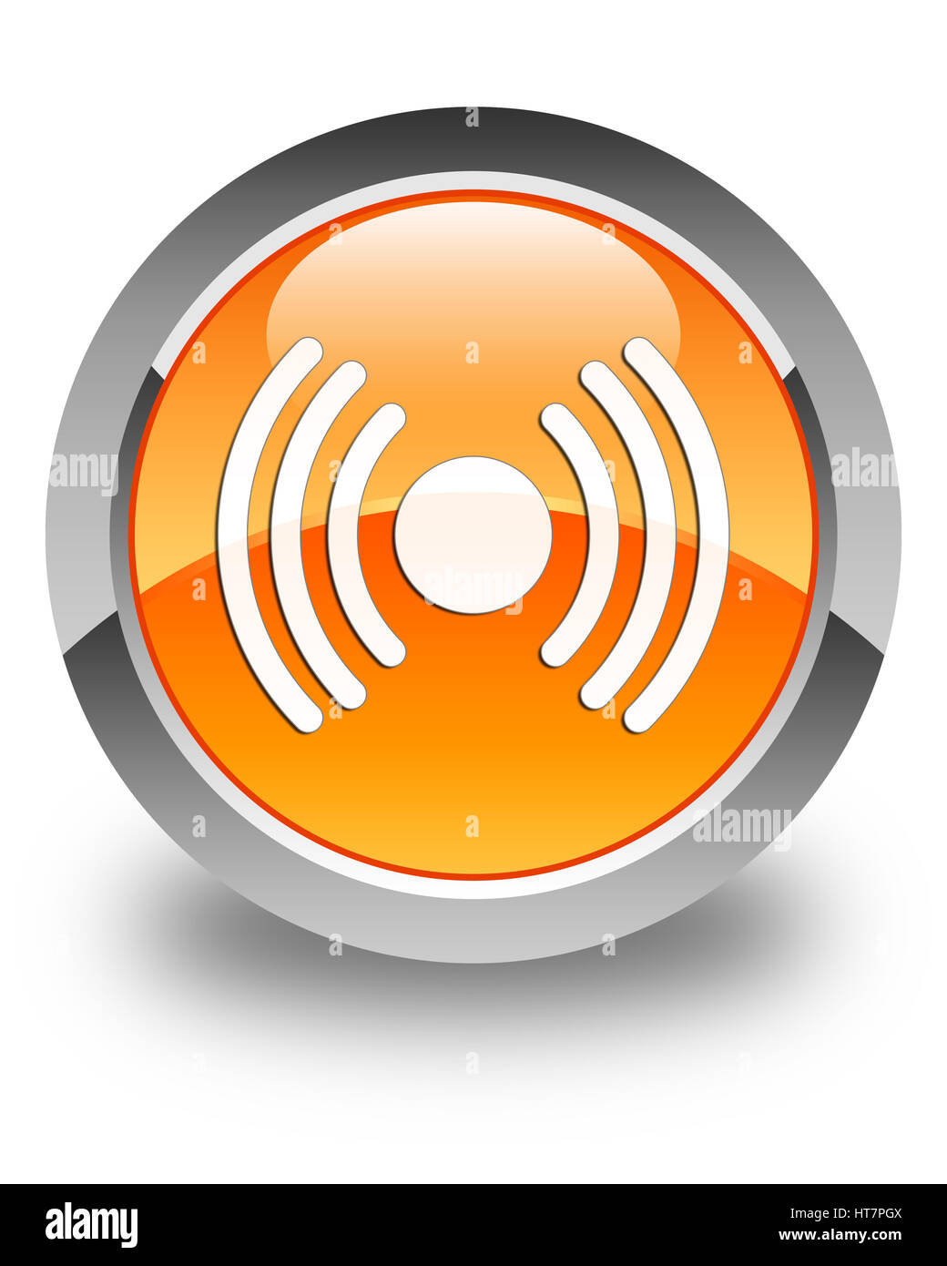 Netzwerk-Signal-Symbol isoliert auf abstrakte Darstellung glänzend orange runden Knopf Stockfoto