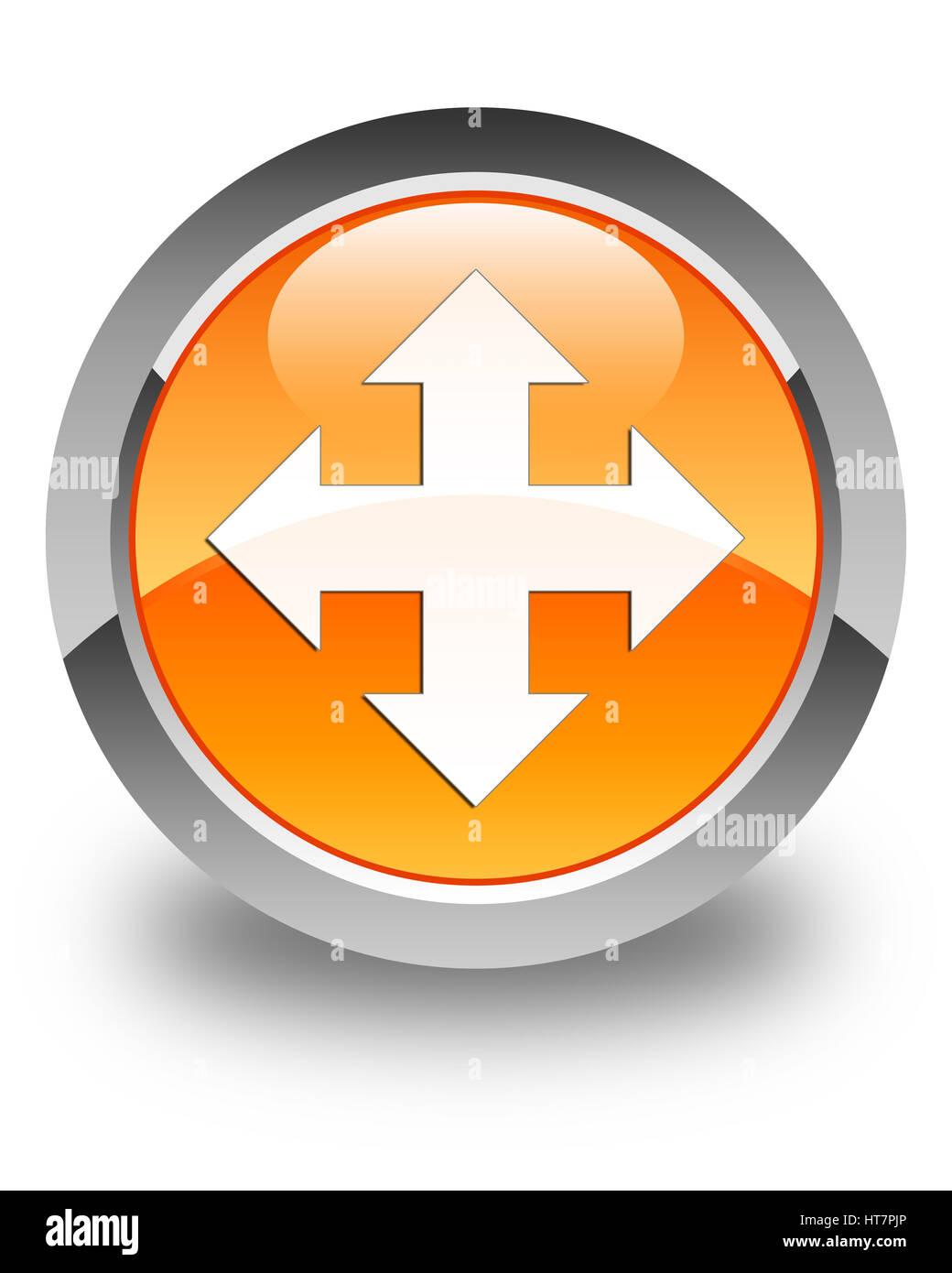Symbol "verschieben" auf glänzend orange runden Knopf abstrakte Abbildung isoliert Stockfoto