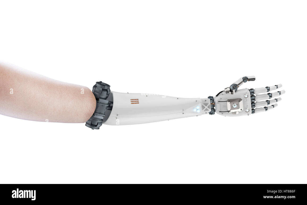 3D Rendering Roboterhand erstreckte sich vom menschlichen arm Stockfoto