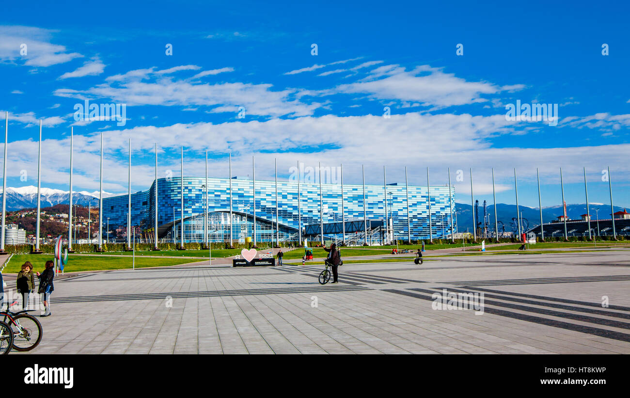 Sotschi, Russland, 15. Januar 2016: Ansicht von Objekten der Olympiapark. Stockfoto