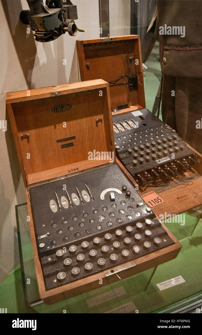 Enigma Cipher Maschinen, Polen brach Enigma-Code und die Briten mit Kopien der deutschen Maschinen im Jahr 1939 polnische Armee-Museum in Warschau, Polen Stockfoto