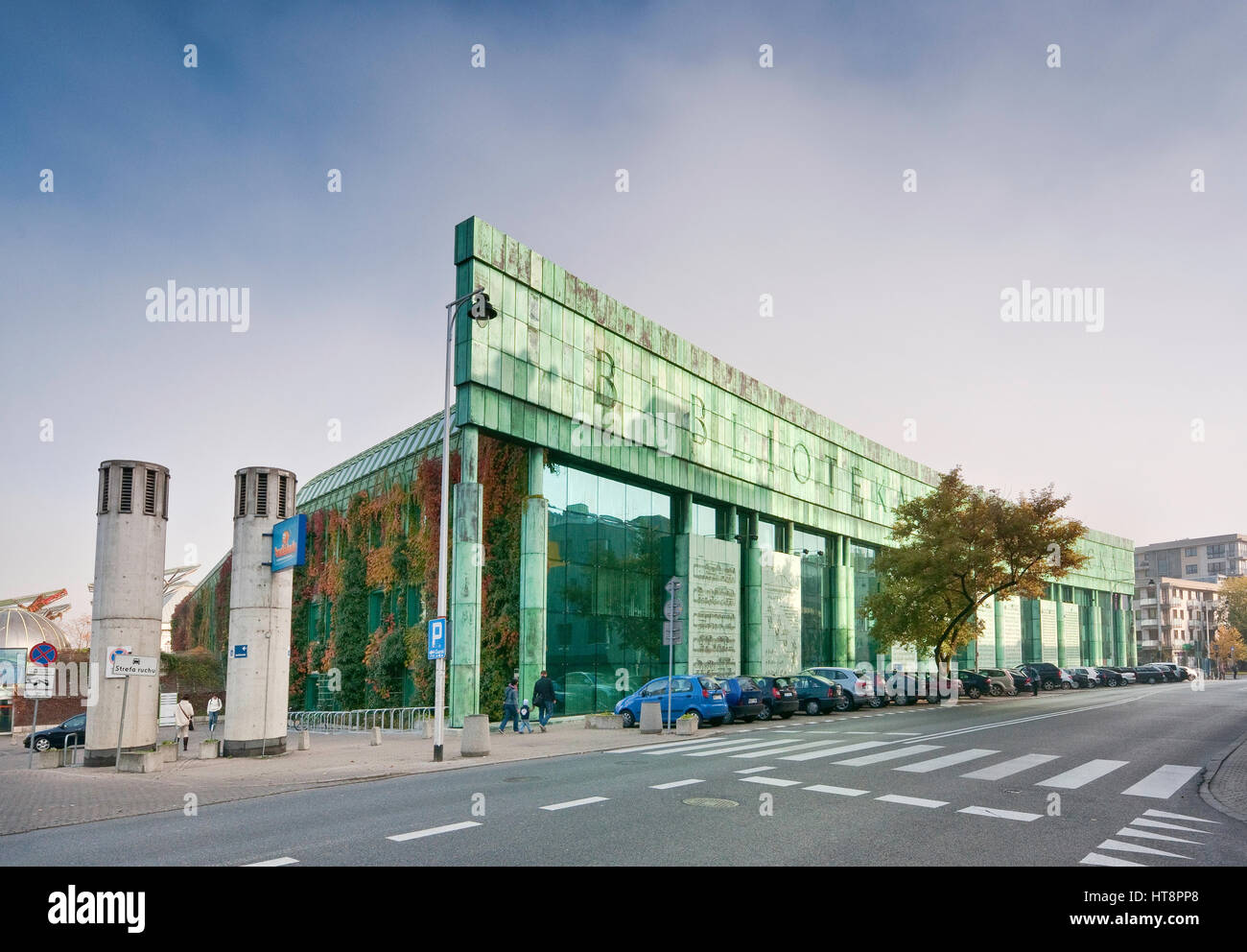 Fassade der Universität Warschau Bibliothek in Warschau, Polen Stockfoto