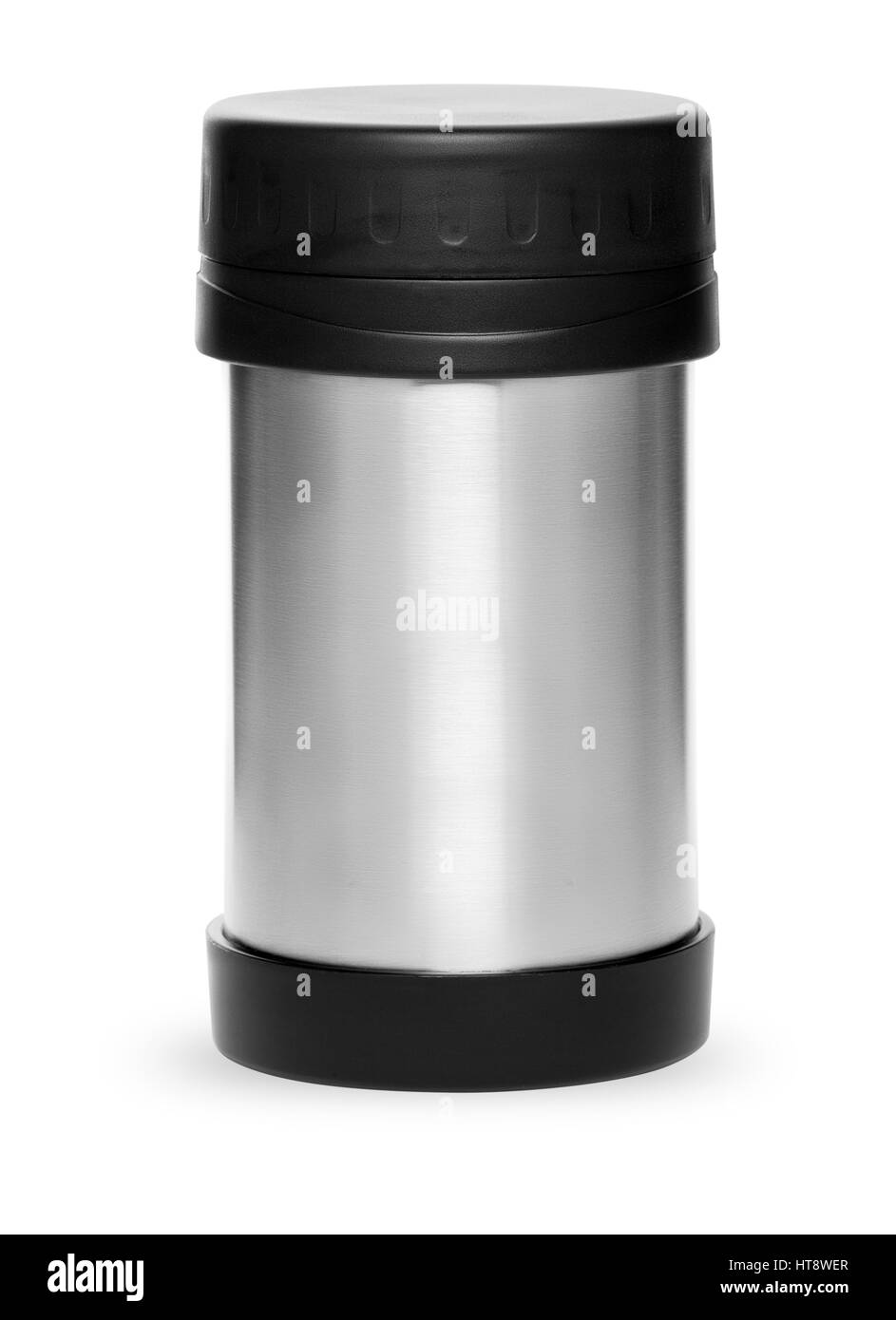 Metall Thermoskanne für aktives Leben, isoliert auf weißem Hintergrund Stockfoto