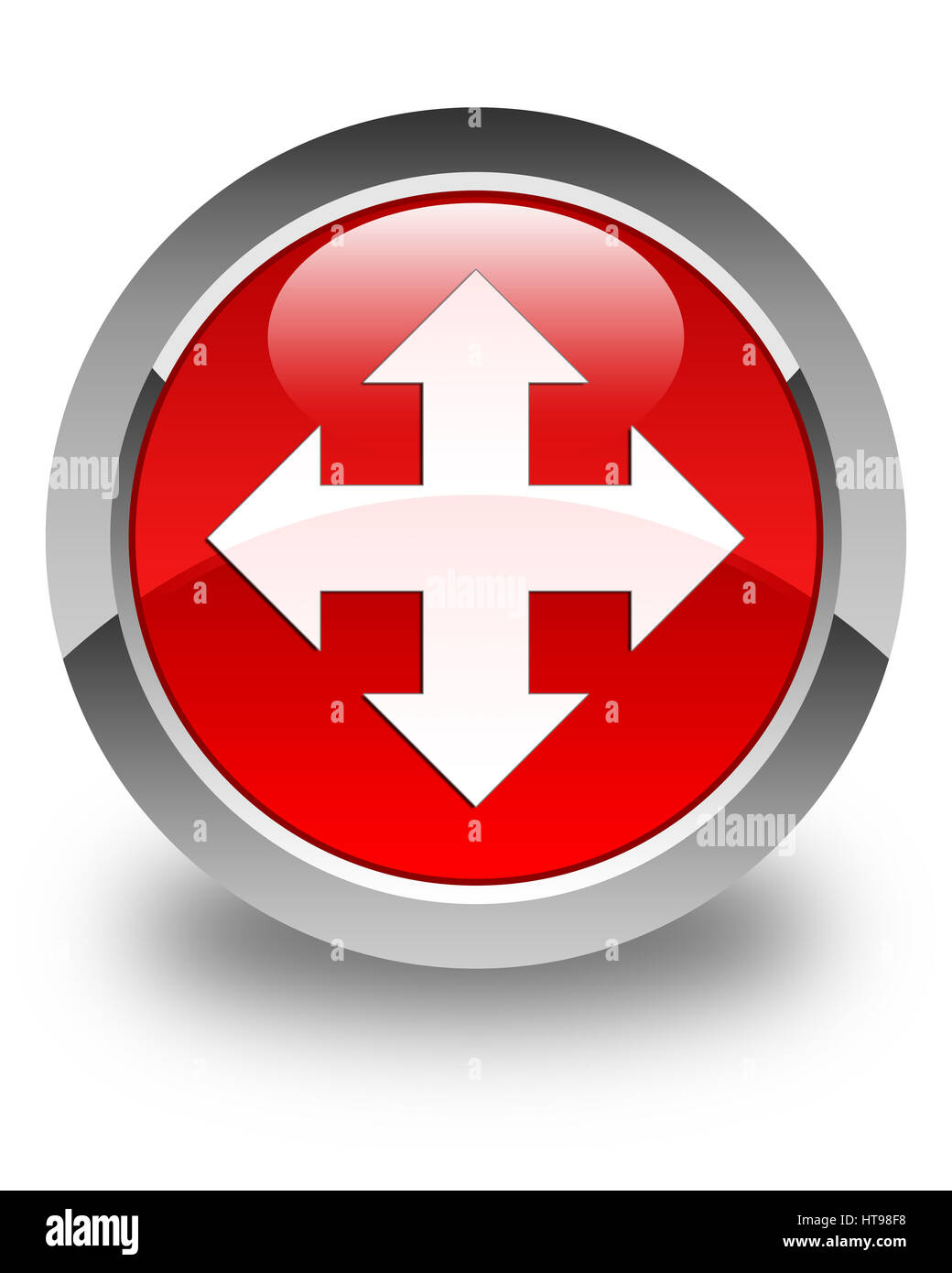 Symbol "verschieben" auf glänzenden roten runden Knopf abstrakte Abbildung isoliert Stockfoto