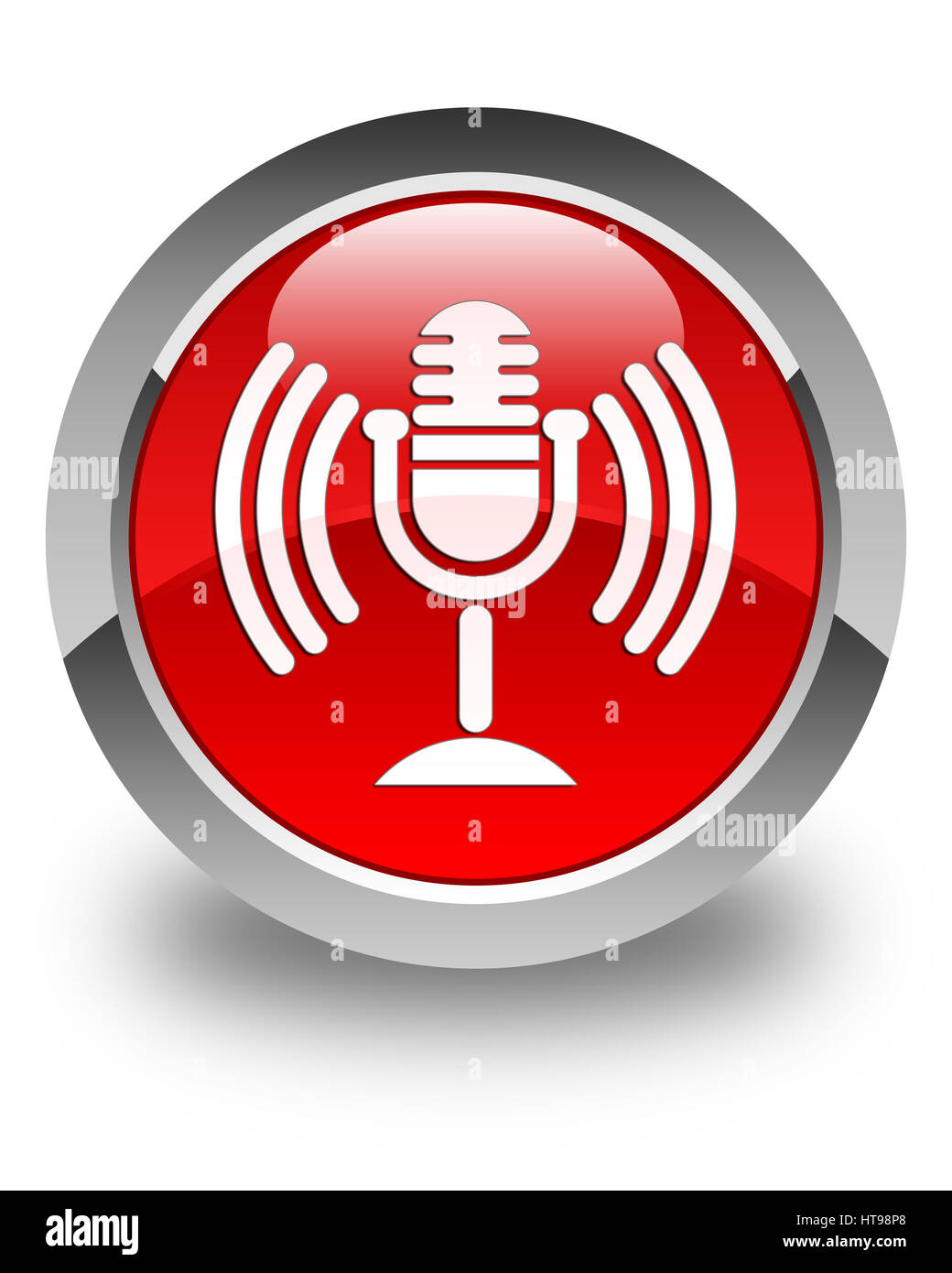 Mikrofon-Symbol auf glänzenden roten runden Knopf abstrakte Abbildung isoliert Stockfoto