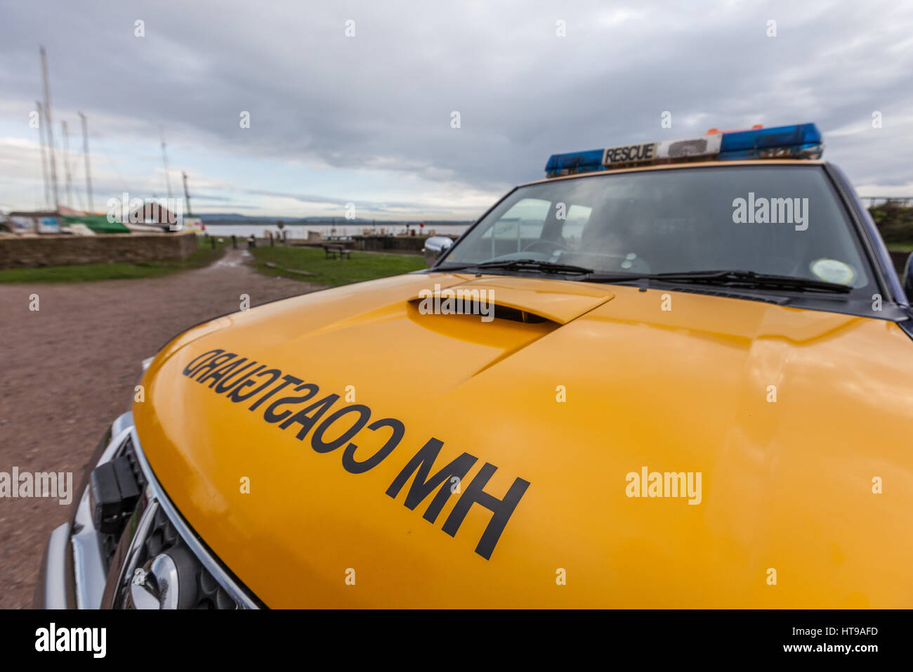 HM Coastguard Fahrzeug an Lydney Dock, Wald des Dekans, Gloucestershire. Stockfoto