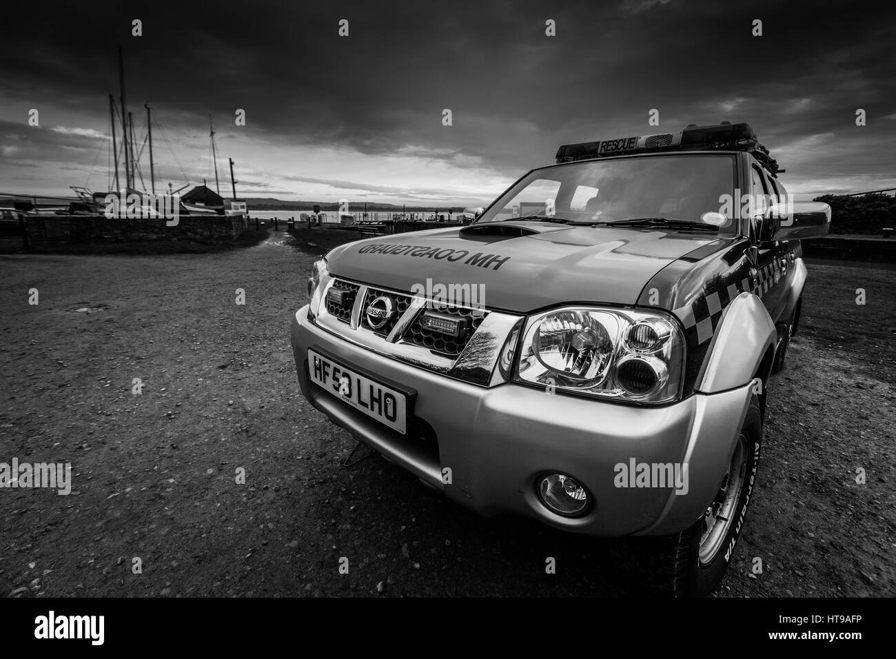 HM Coastguard Fahrzeug an Lydney Dock, Wald des Dekans, Gloucestershire. Stockfoto