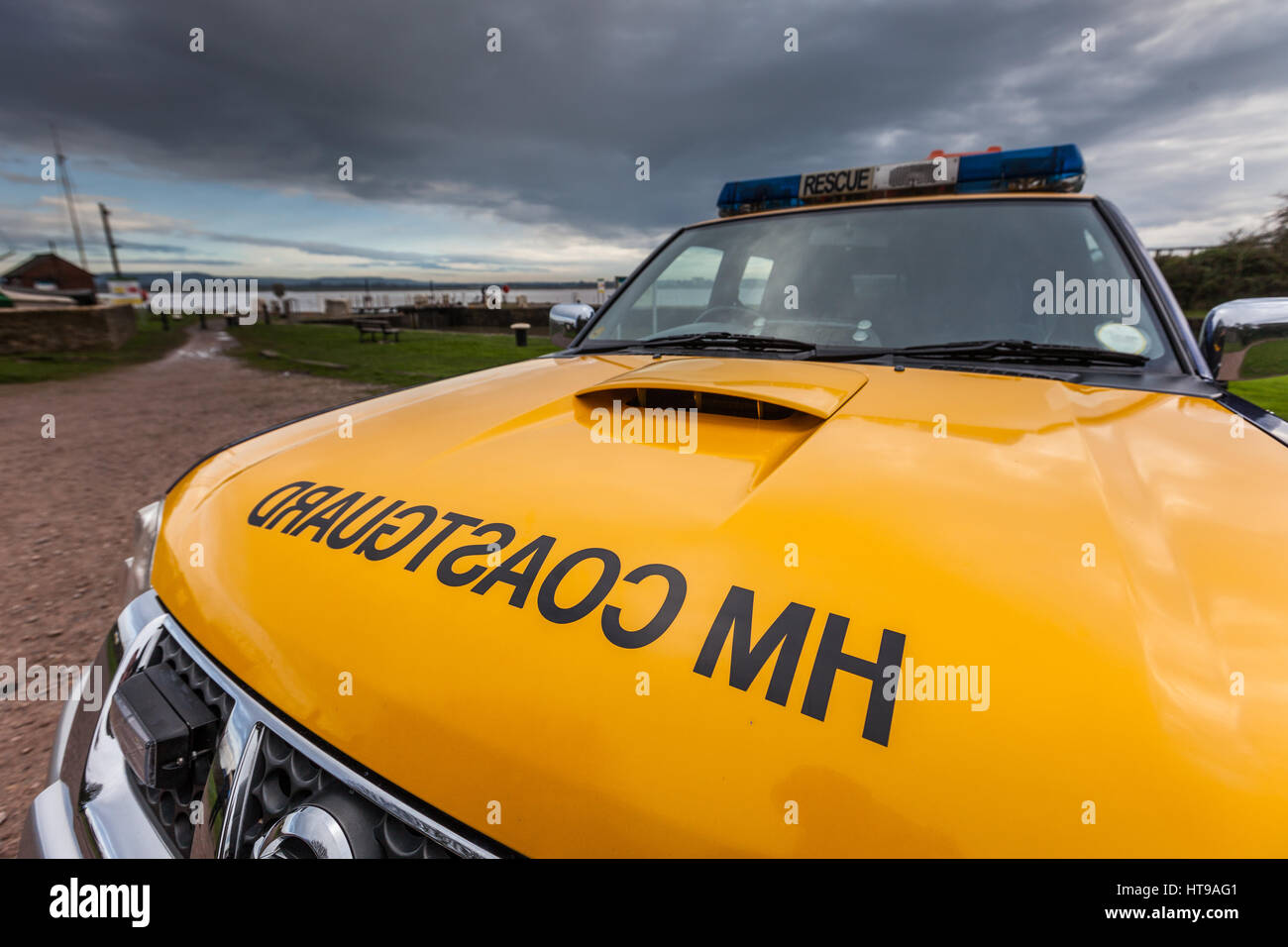 HM Coastguard Fahrzeug an Lydney Dock, Wald des Dekans, Gloucestershire. Stockfoto