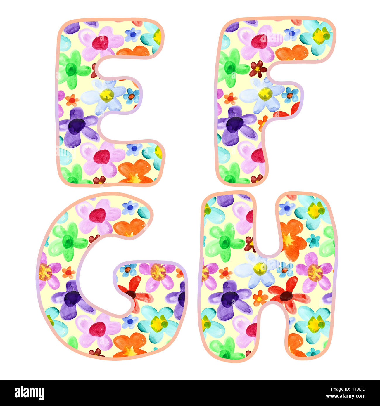 Lustige ABC mit bunten Blumen Stockfoto