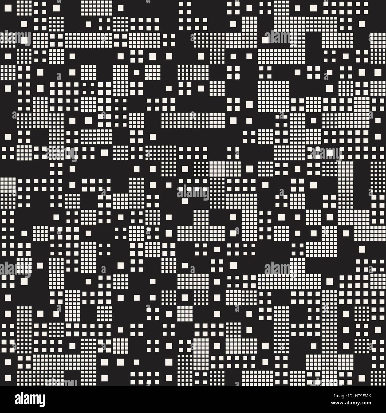 Moderne stilvolle Halbton Textur mit zufälliger Größe Quadrate. Vector Seamless Pattern. Stock Vektor