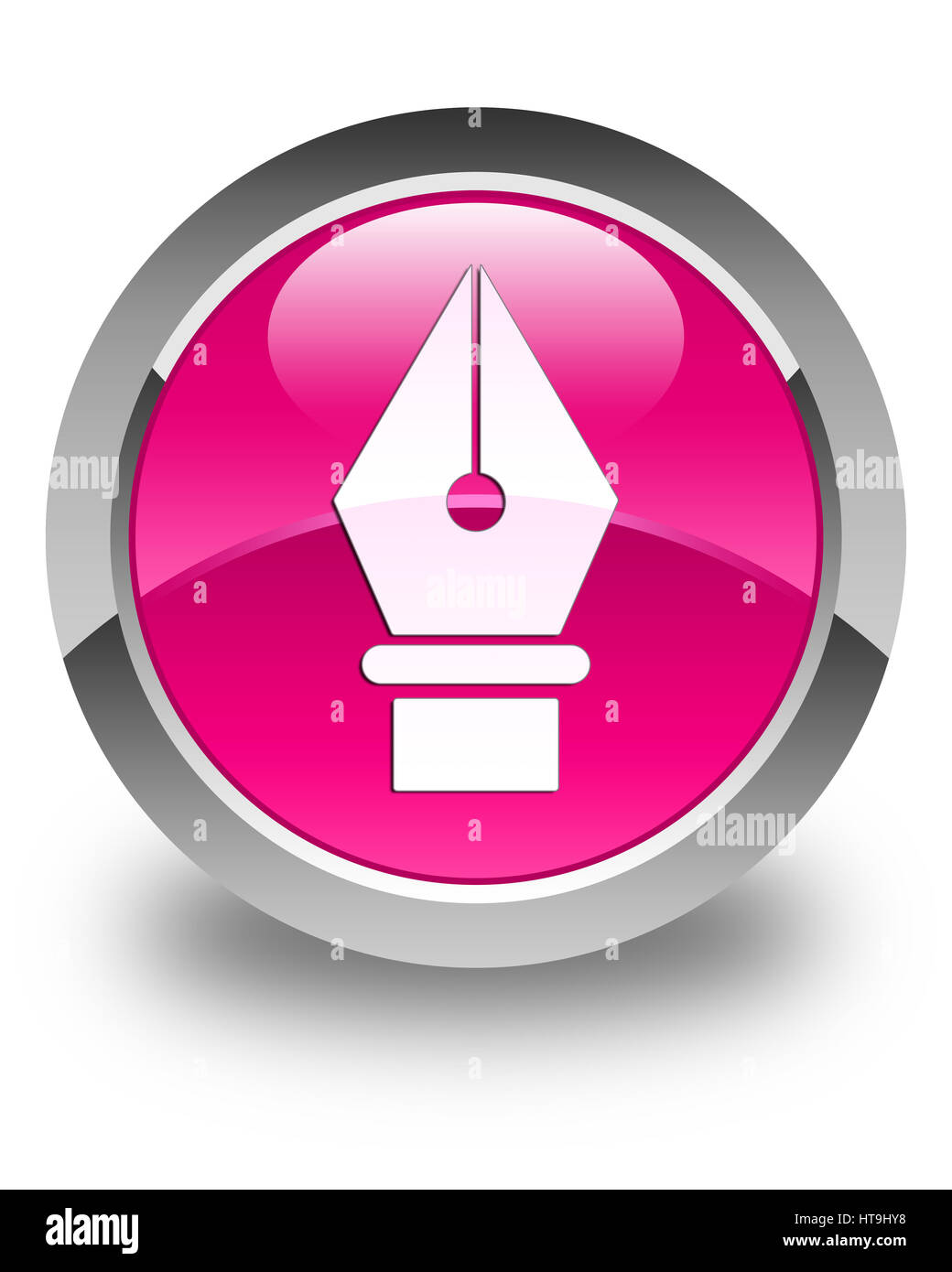 Stift-Symbol auf glänzend rosa Runde Taste abstrakte Abbildung isoliert Stockfoto