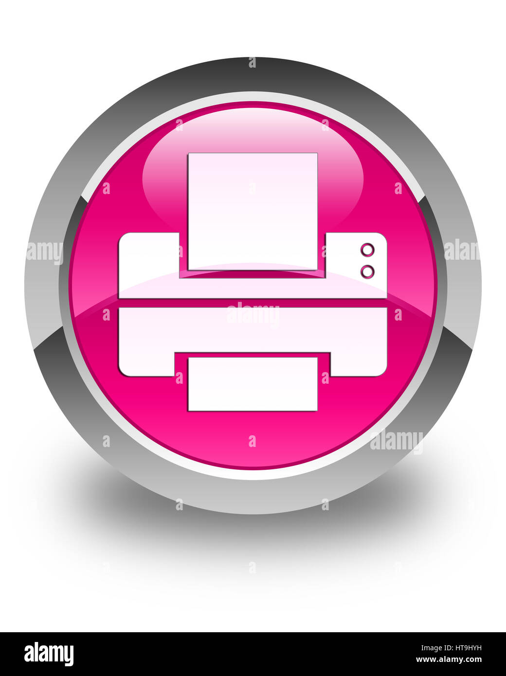 Druckersymbol auf glänzend rosa Runde Taste abstrakte Abbildung isoliert Stockfoto