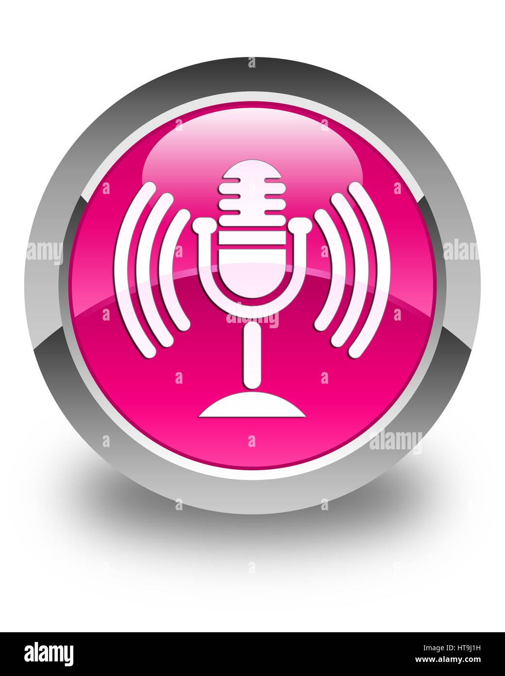 Mikrofon-Symbol auf glänzend rosa Runde Taste abstrakte Abbildung isoliert Stockfoto