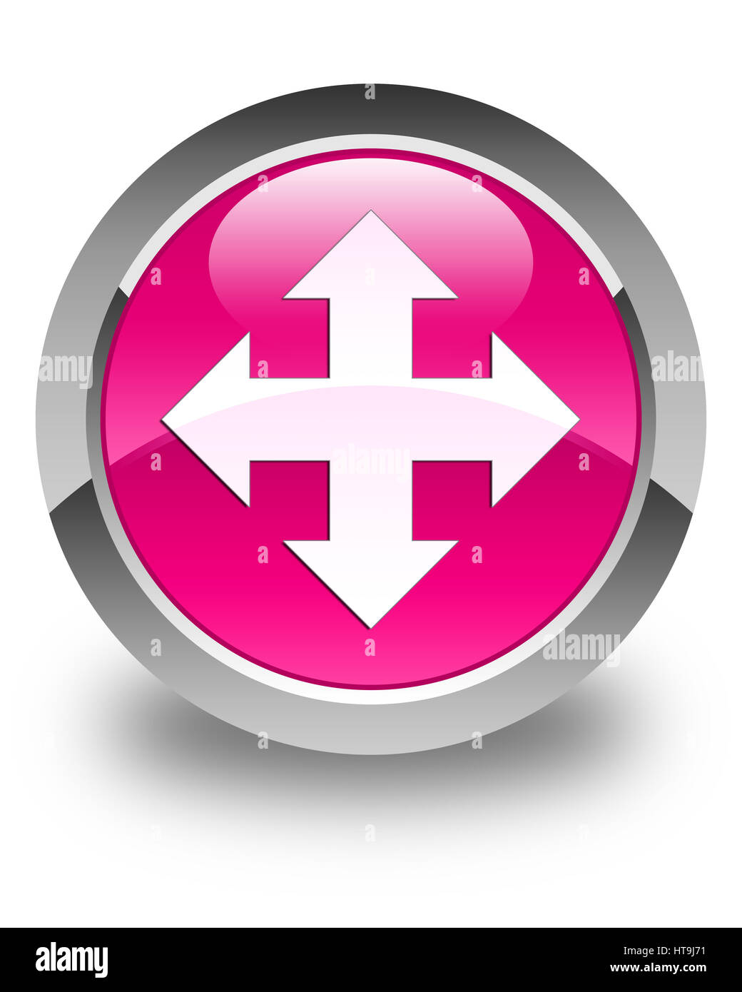 Symbol "verschieben" auf glänzend rosa runden Knopf abstrakte Abbildung isoliert Stockfoto