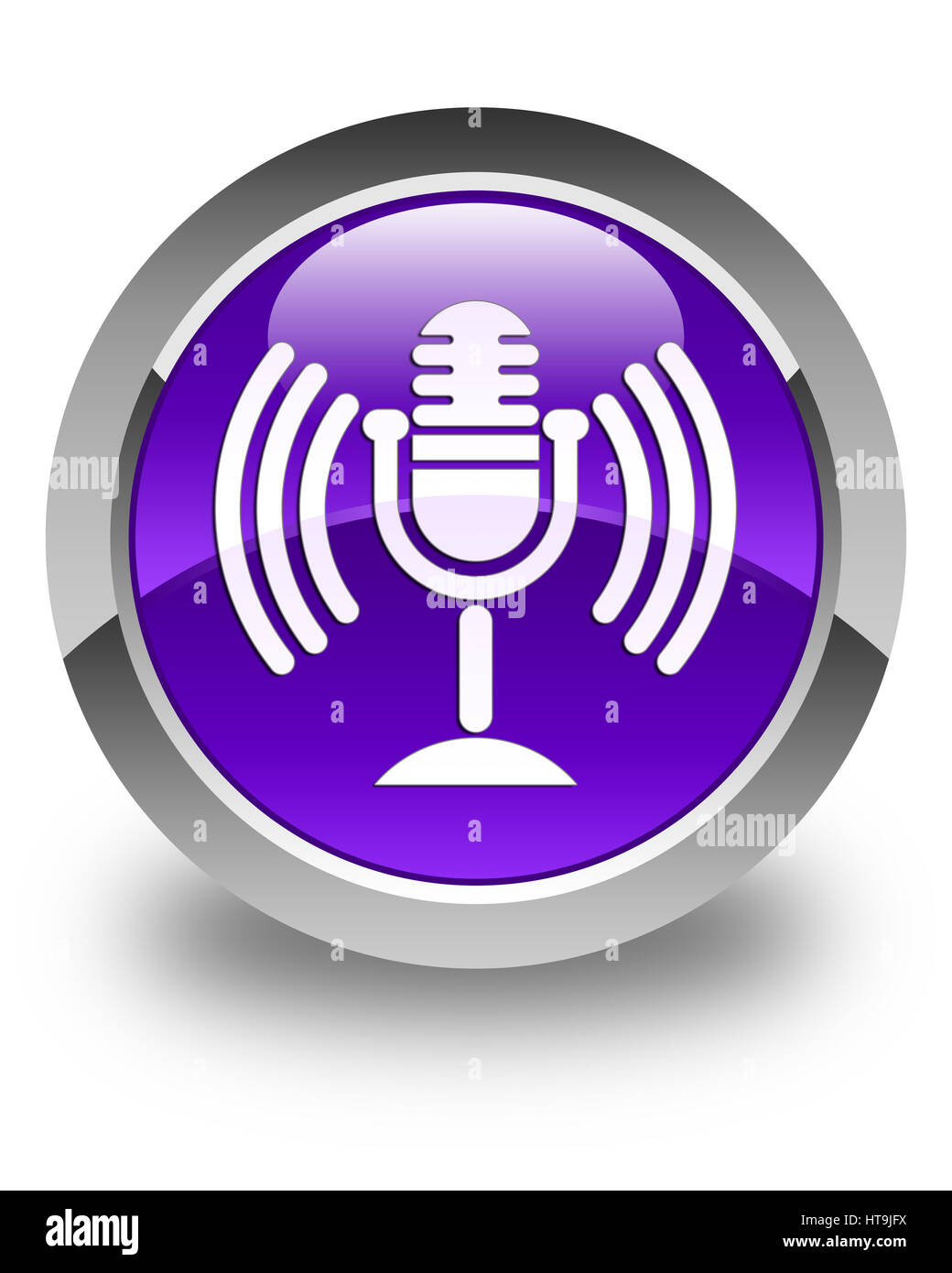 Mikrofon-Symbol auf glänzende lila Runde Taste abstrakte Abbildung isoliert Stockfoto