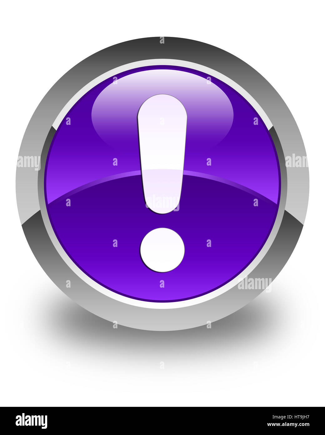 Ausrufezeichen-Symbol isoliert auf glänzend lila Runde Taste abstrakte Abbildung Stockfoto