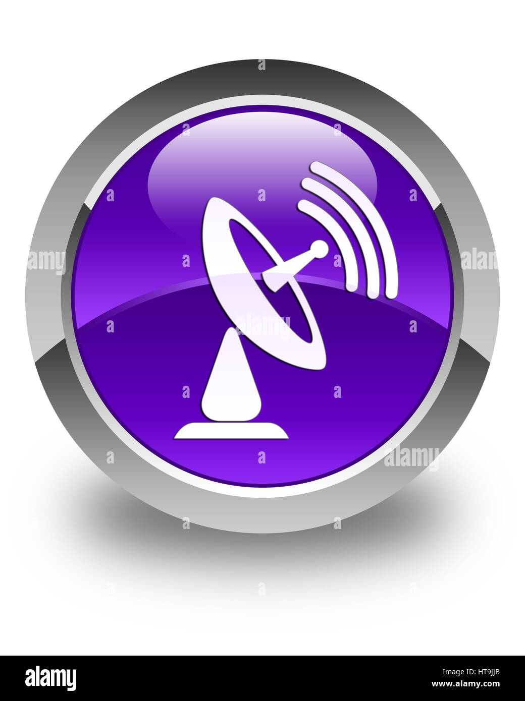 Satellit-Teller-Symbol isoliert auf glänzend lila Runde Taste abstrakte Abbildung Stockfoto