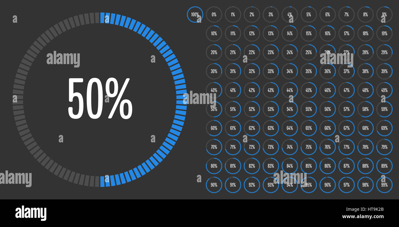 Kreis Prozentsatz Zeichnungssatz von 0 bis 100 für Web-Design, User-Interface (UI) oder Infografik - Indikator mit blau Stockfoto