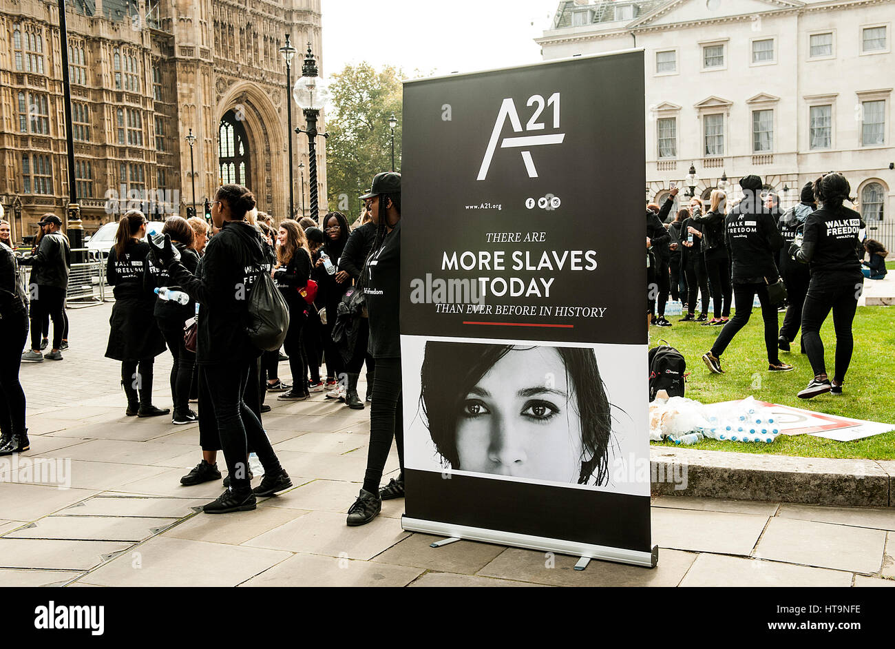 Die A21 Kampagne Protestkundgebung im Zentrum von London ein globales Ereignis, Bewusstsein & Mittel für den Kampf gegen Menschenhandel und Sklaverei zu erhöhen. Stockfoto