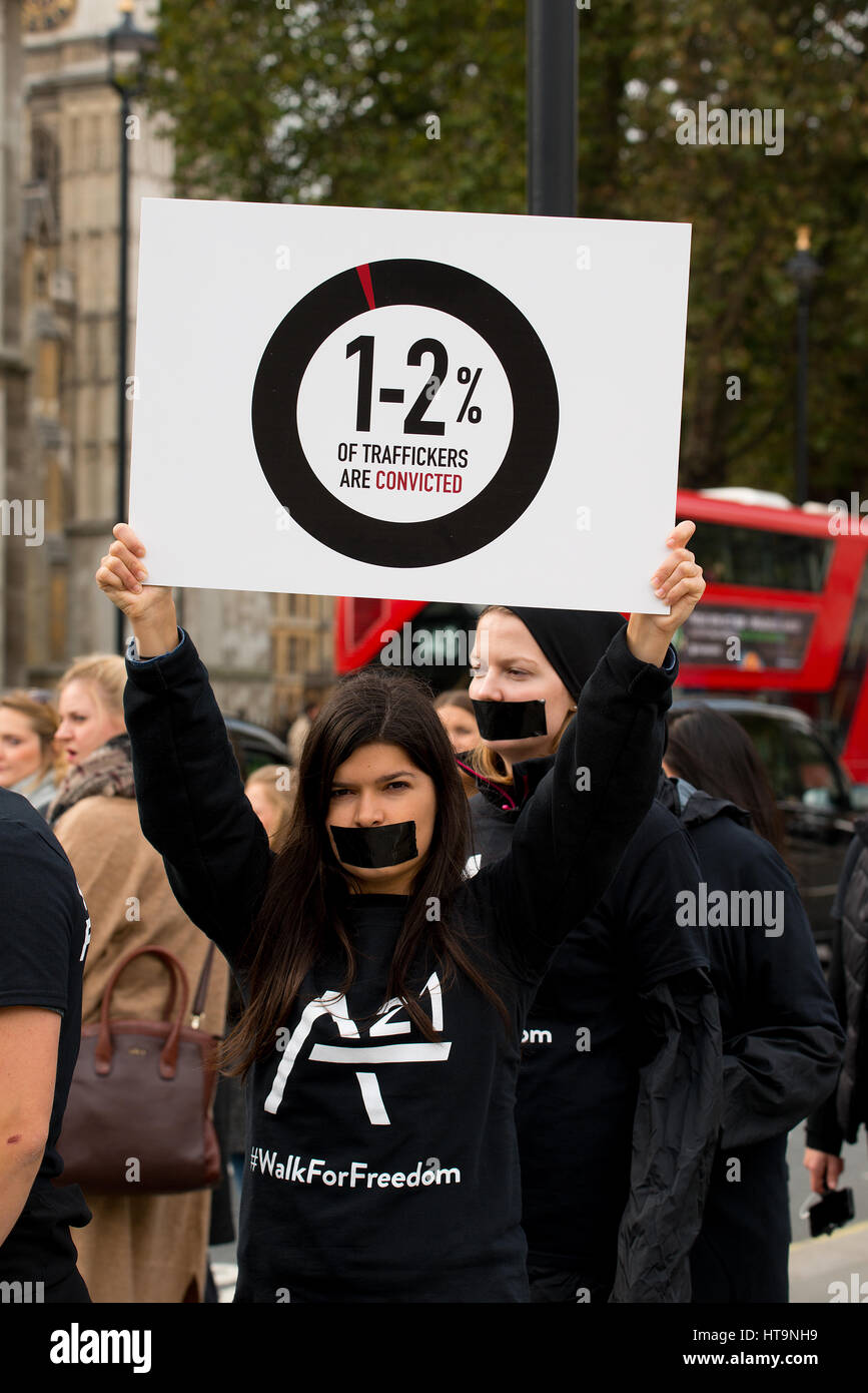 Die A21 Kampagne Protestkundgebung im Zentrum von London ein globales Ereignis, Bewusstsein & Mittel für den Kampf gegen Menschenhandel und Sklaverei zu erhöhen. Stockfoto