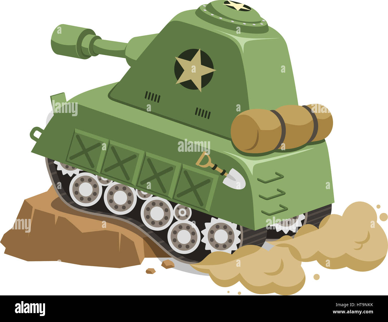 Krieg-Tankfahrzeug Klettern Hindernis Cartoon, Vektor-Illustration-Cartoon. Stockfoto