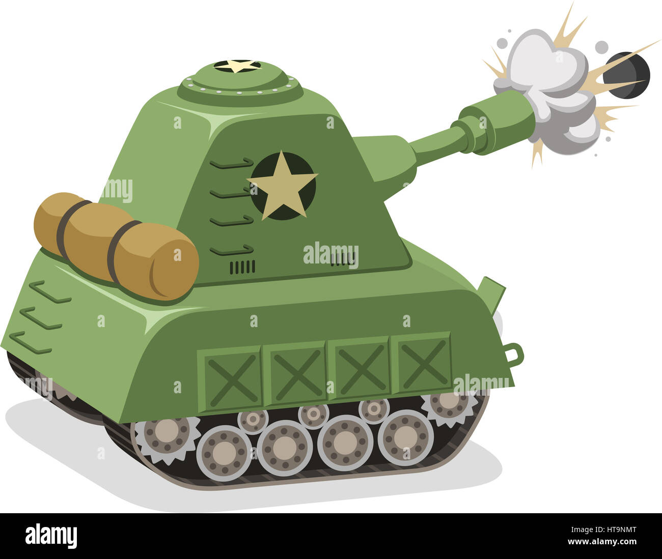 Krieg-Panzer schießen Projektil Seitenansicht, Vektor-Illustration-Cartoon. Stockfoto