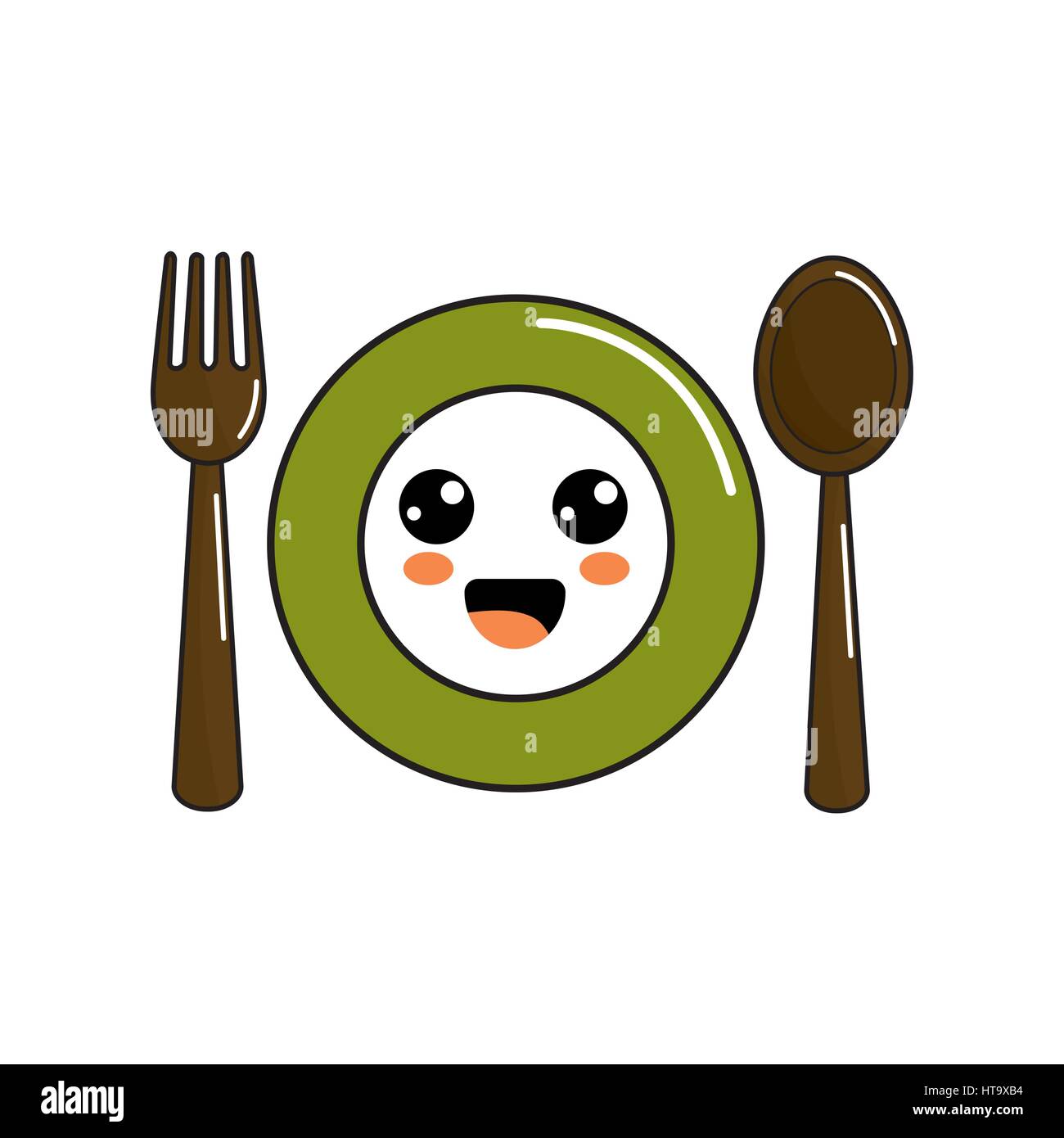 Kawaii Teller Mit Loffel Und Gabel Symbol Stock Vektorgrafik Alamy