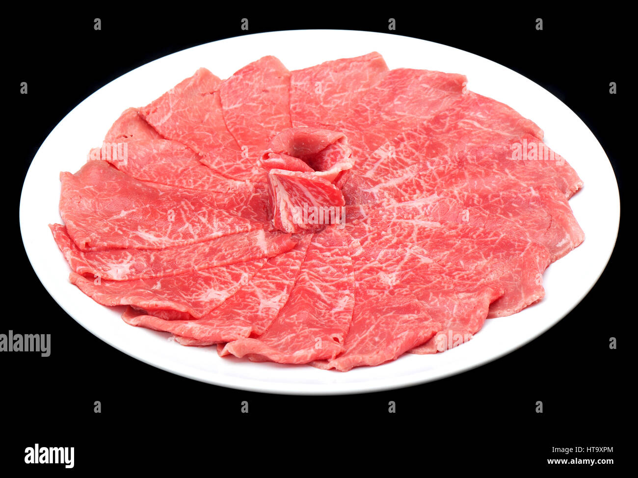 Rohes Rindfleisch rote Scheibe für Shabu und Sukiyaki japanischen Stil in Studiobeleuchtung Stockfoto