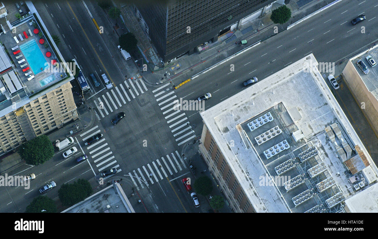 vertikale Luftaufnahme der Innenstadt von Los Angeles Stockfoto