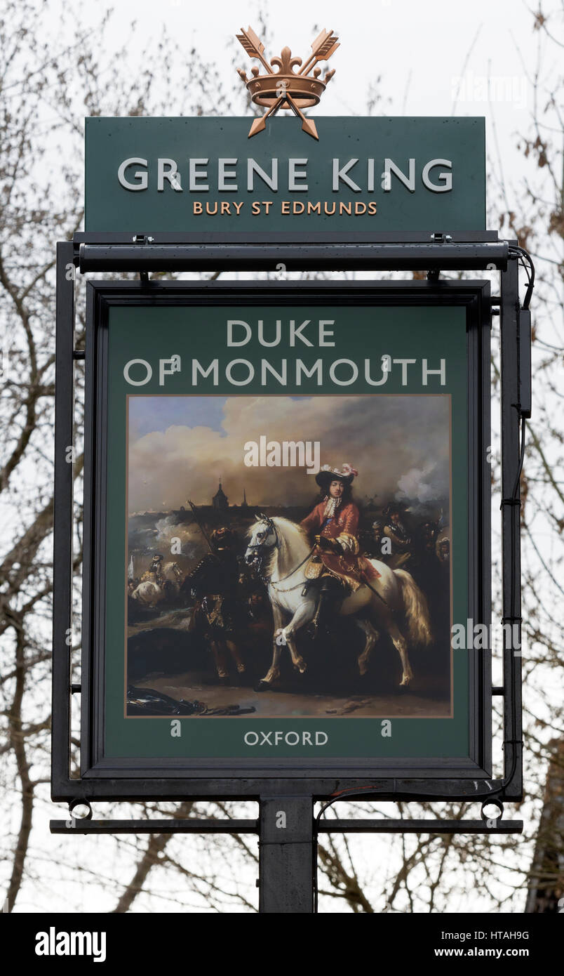 Herzog von Monmouth Pub Schild, Abingdon Road, Oxford, UK Stockfoto