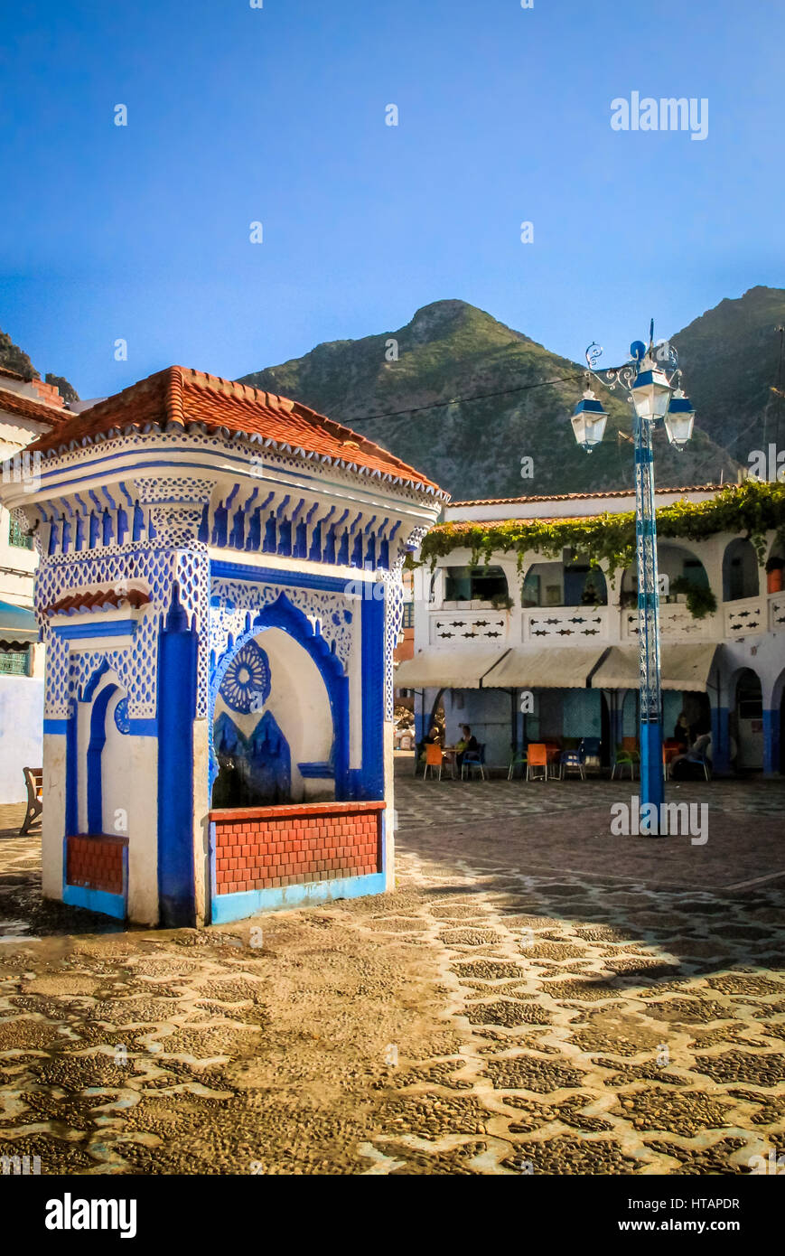 Platz in Chefchaouen Blue Medina - Marokko Stockfoto