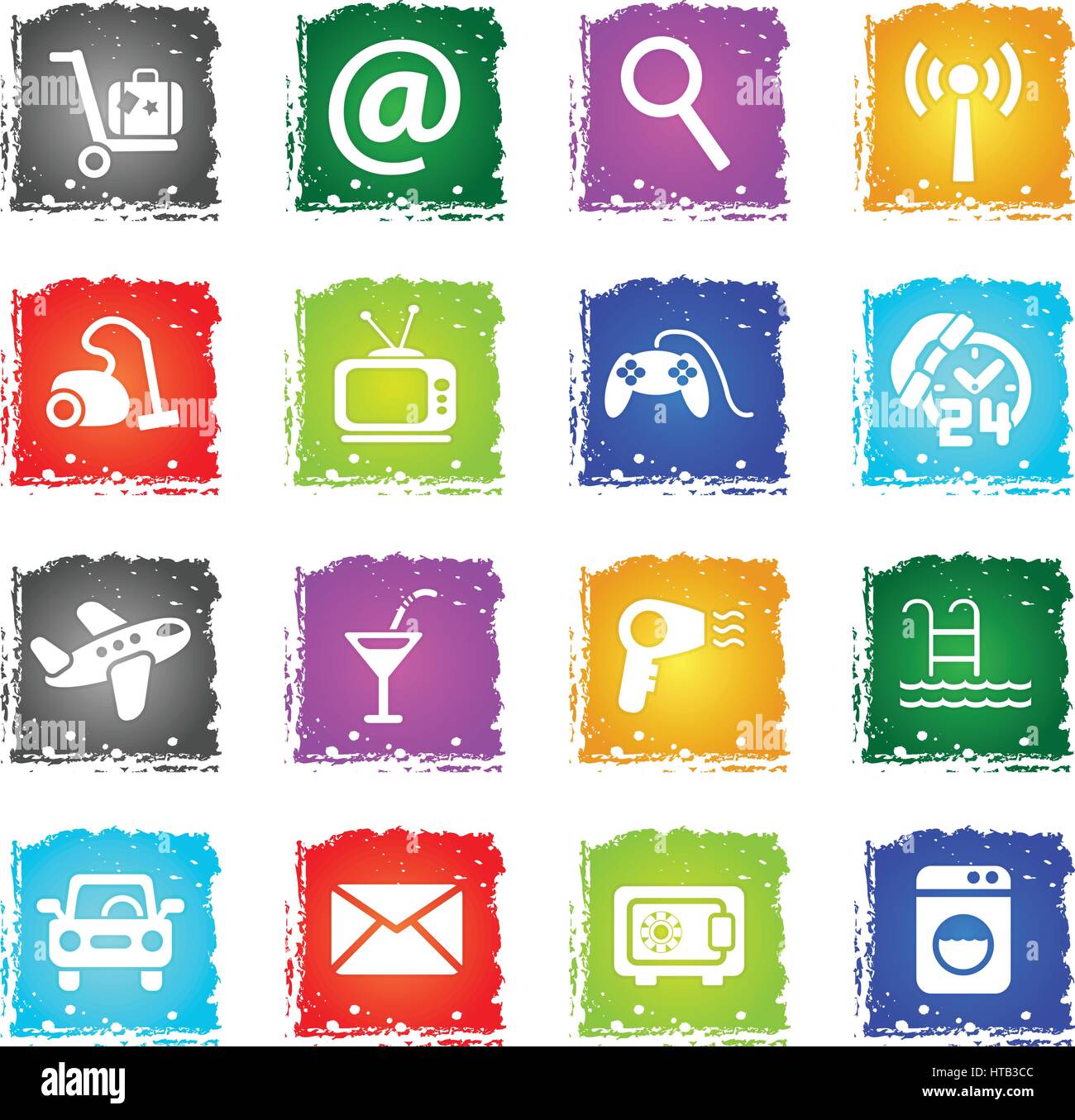 Hotel Service Web Icons im Grunge-Stil für User Interfacedesign Stock Vektor