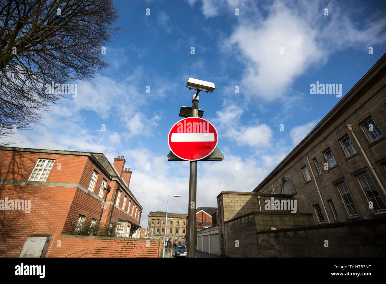 Straßenschild - kein Eintrag. Bolton Town Centre, Bolton, England, UK Stockfoto
