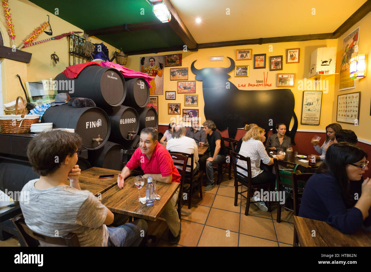 Innenraum des Tabanco Las Banderillas, Jerez De La Frontera, Cadiz Provinz, Andalusien, Spanien, Europa Stockfoto