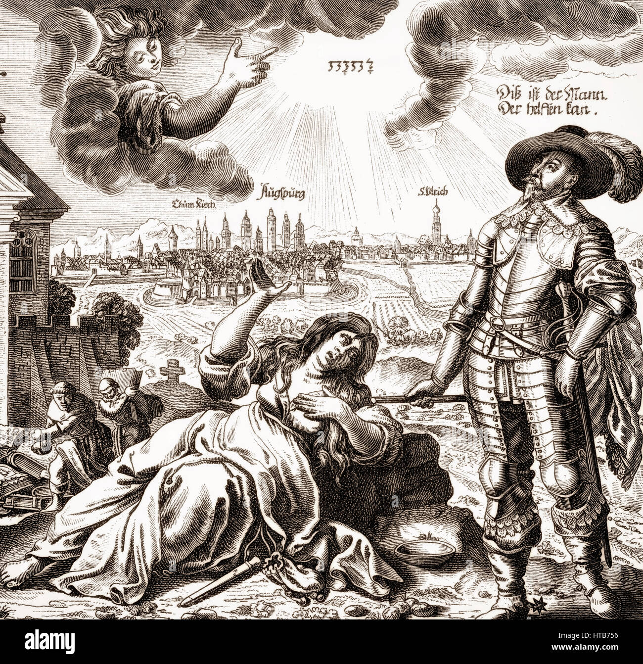 Merkblatt zur Belagerung von Augsburg im Jahre 1632 von Gustav II. Adolf, König von Schweden während des Dreißigjährigen Krieges Stockfoto