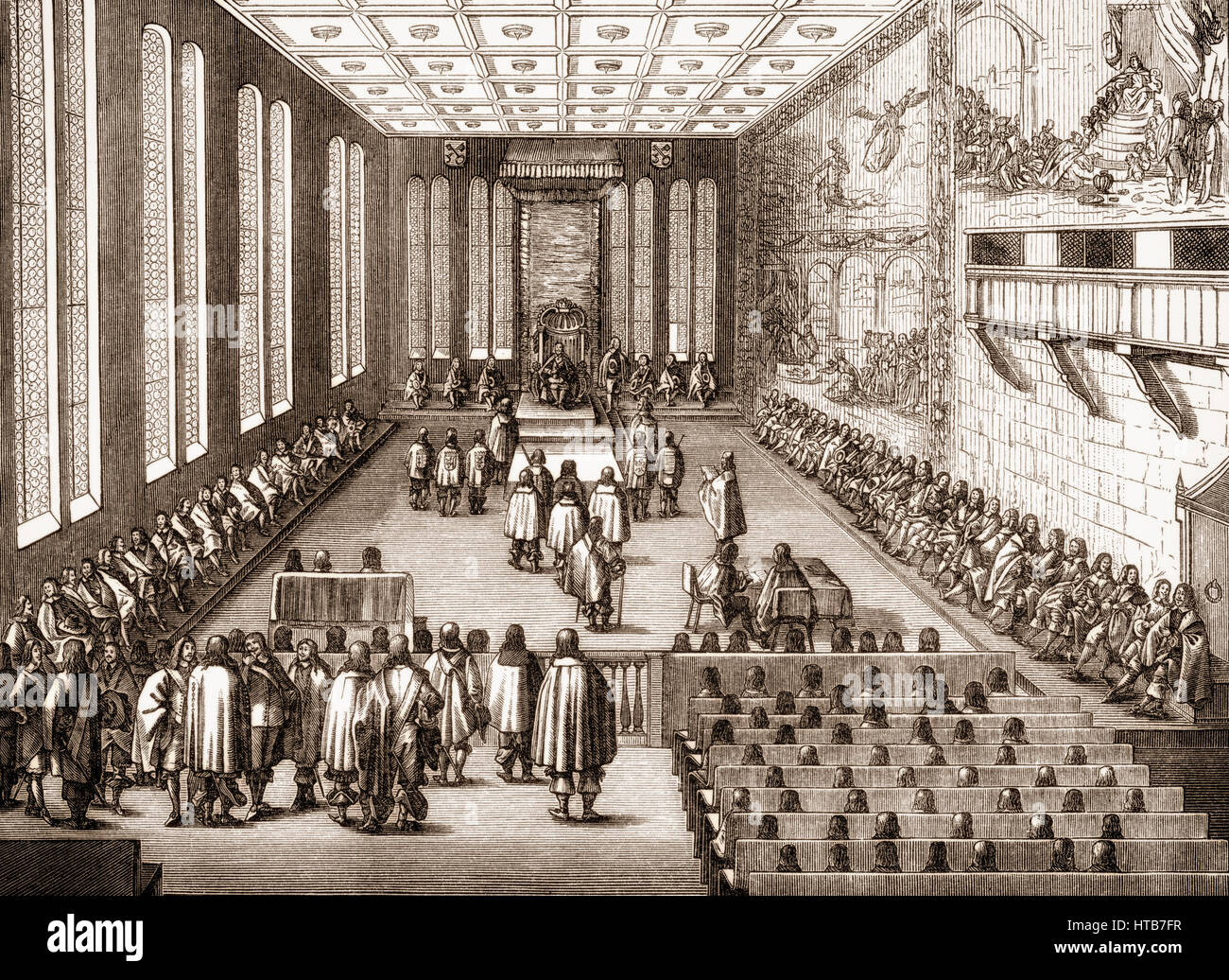 Sitzplan für eine Eröffnung des Reichstages in Regensburg Rathaus, Deutschland, 1640 Stockfoto