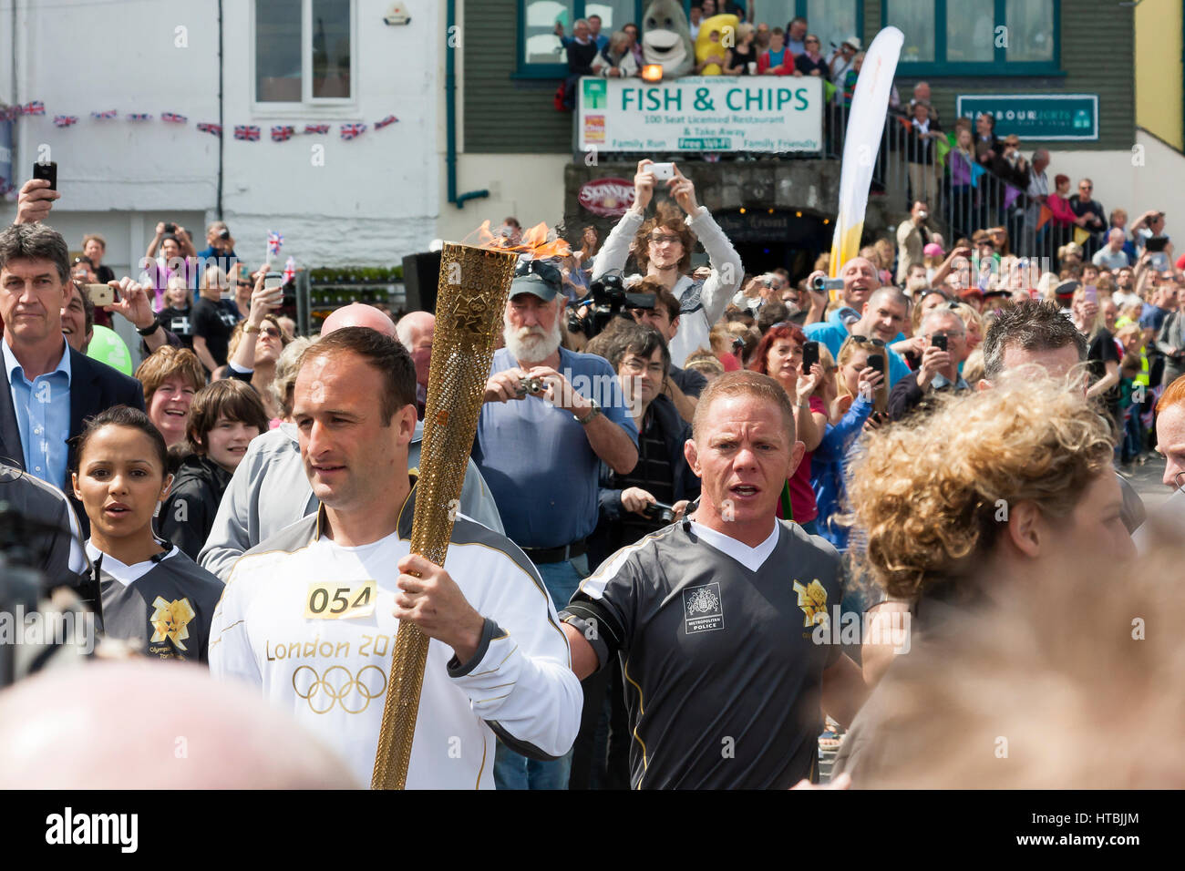Ankunft der Olympischen Flamme in Falmouth 2012 Stockfoto