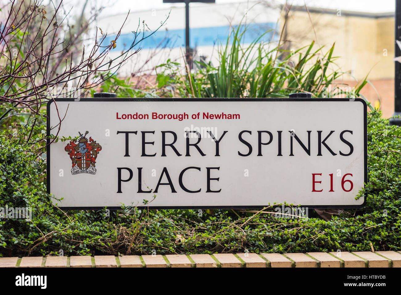 Terry Spinks Ort Straße Zeichen, Canning Town, London, England, Vereinigtes Königreich Stockfoto