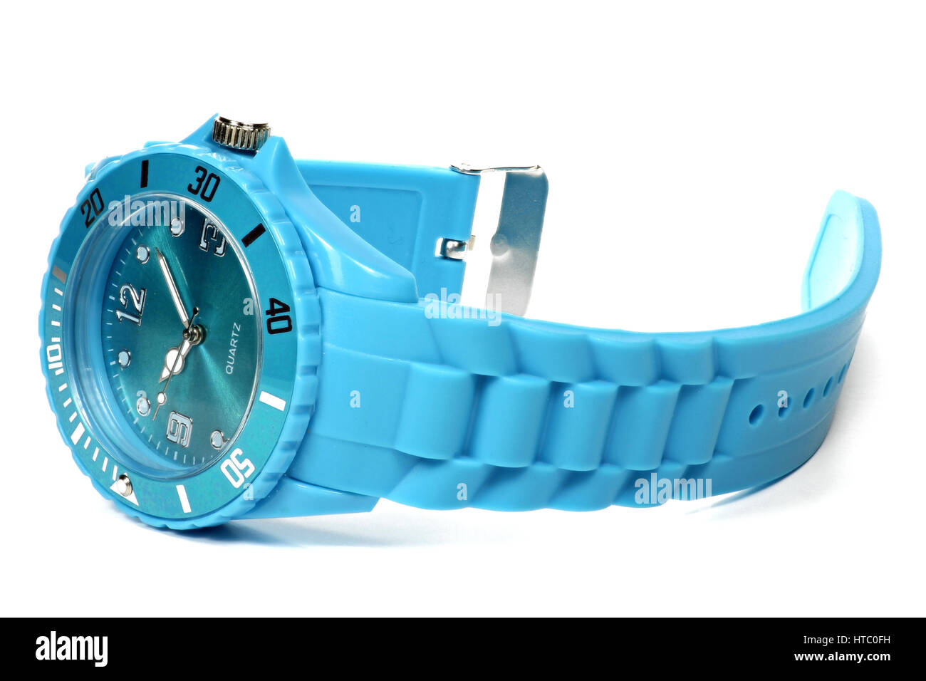 blaue Armbanduhr isoliert auf weißem Hintergrund Stockfoto