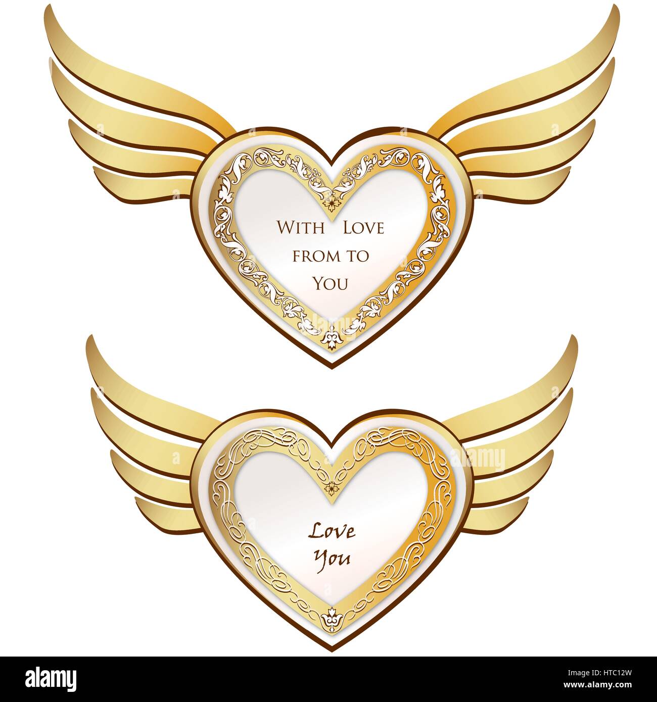 Goldene Flügel Herz. liebe Herzen Muster für Tag Valentinstag Ferienwohnung ornamentalen Dekor Element. Gut für Grußkarten-Design Stock Vektor