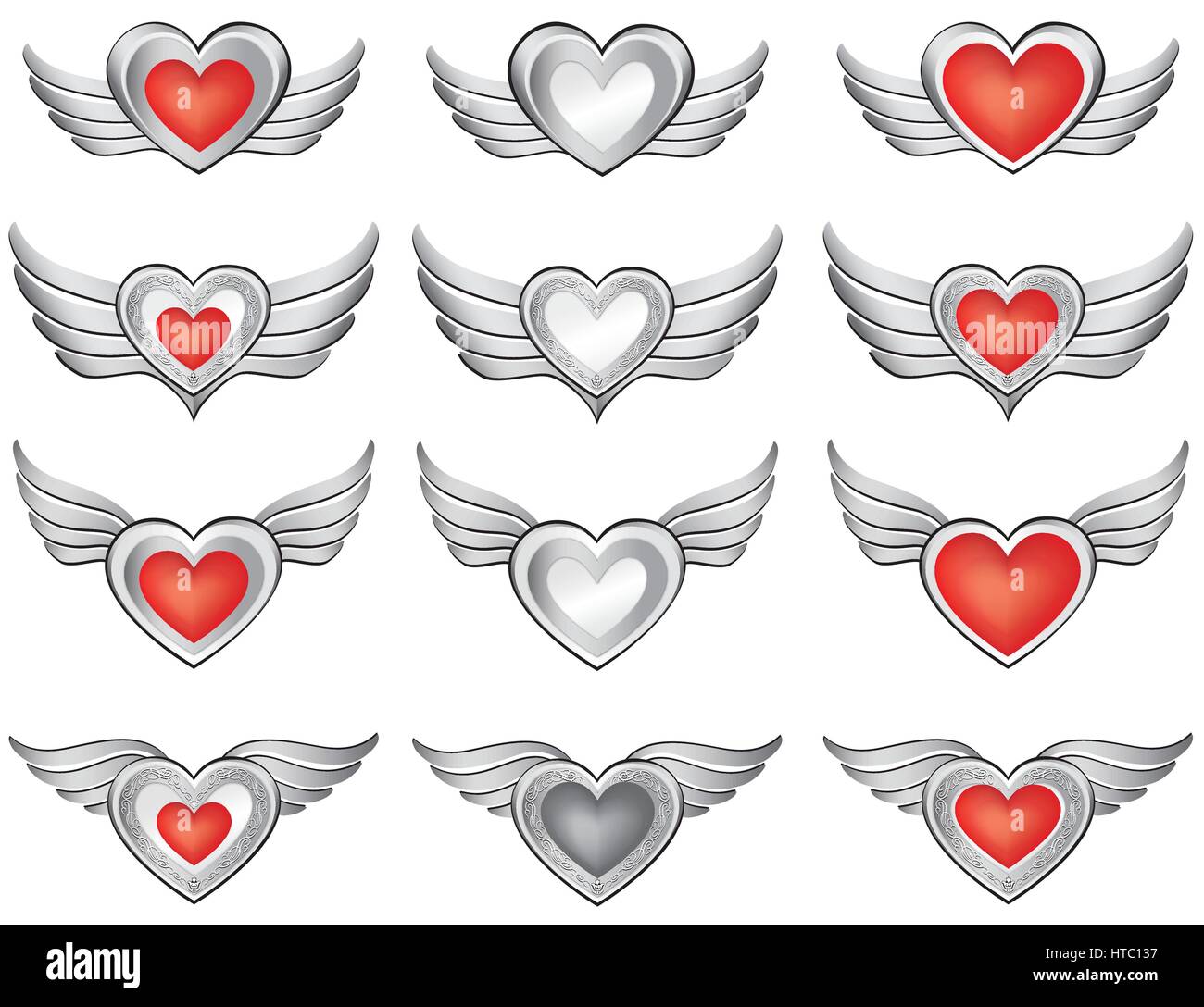 Silver Wing Herzen. liebe Herzen Muster für Tag Valentinstag Ferienwohnung ornamentalen Dekor Element. Gut für Grußkarten-Design Stock Vektor
