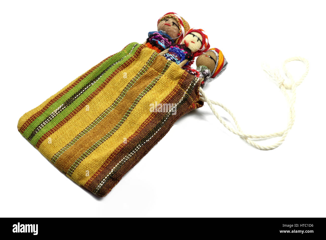 traditionelle Sorge Puppen, die in Guatemala isoliert auf weißem Hintergrund Stockfoto