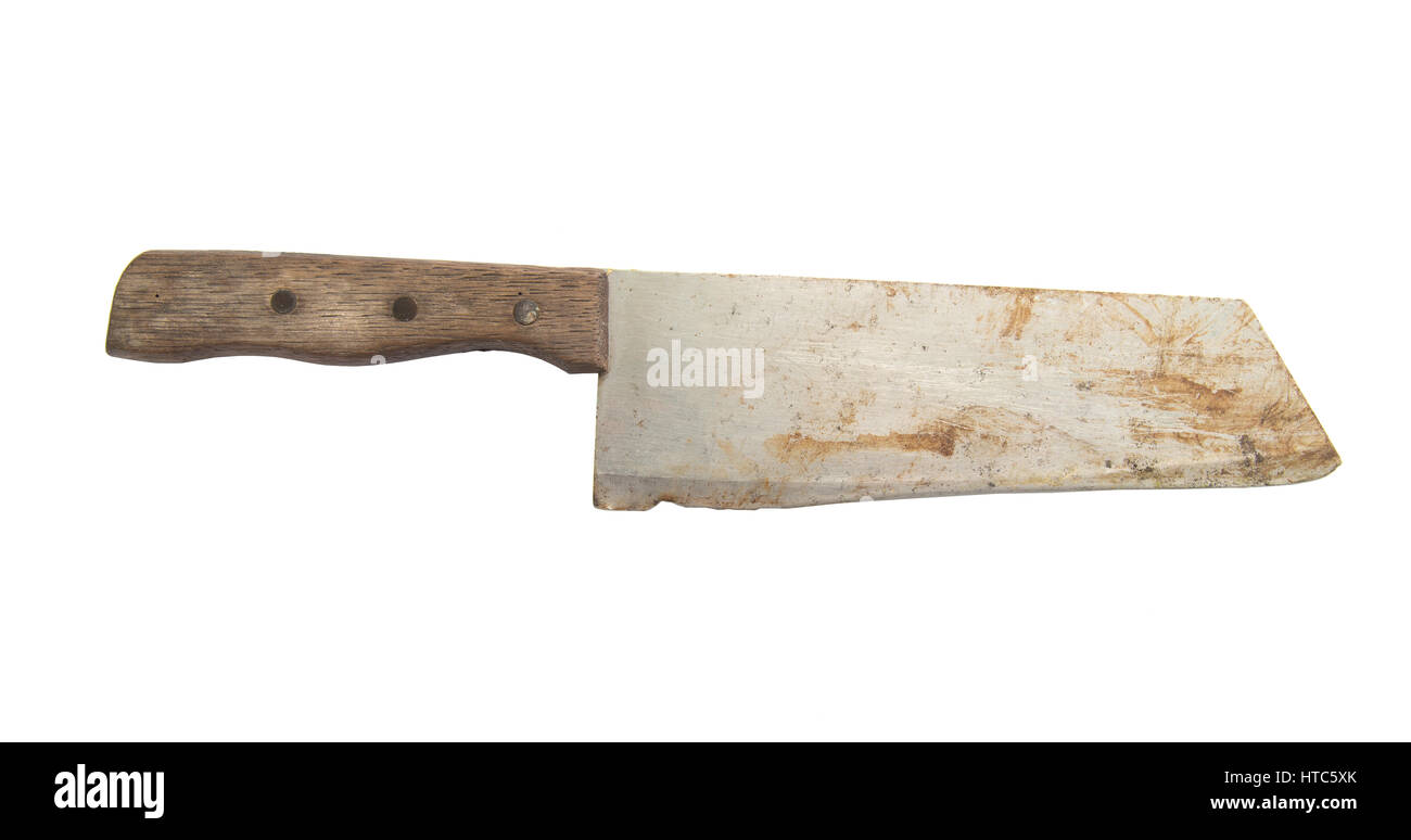 Altes Beil Messer isoliert auf weißem Hintergrund. Stockfoto