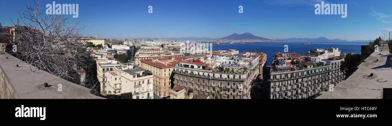 Panorama from Monte Echia, Naples, Vesuvius Stockfoto