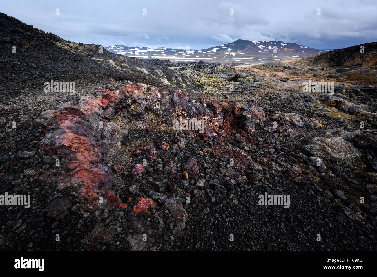 Lava-Feld in das geothermische Tal Leirhnjukur, in der Nähe von Krafla-Vulkan, Island, Europa. Stockfoto