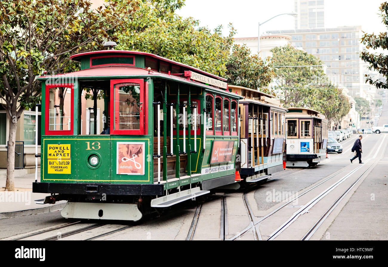 Powell und Market Street Cable Car in San Francisco. Stockfoto
